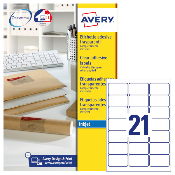 Etichette adesive in poliestere trasparente Avery QuickPeel J8560